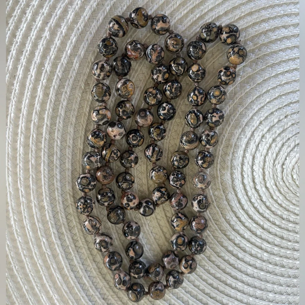 Leopard Skin Jasper Beaded Necklace – Stone Jewelry – Earth Tone Statement Piece
